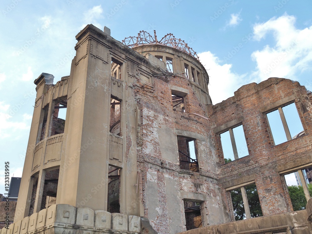 Hiroshima Peace Memorial, commonly called the Atomic Bomb Dome (Genbaku Dome). This dome was the only structure left standing in the area where the first atomic bomb exploded on 6 August 1945.