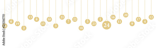 Adventkalender Karte mit hängenden Kugeln (in Gold)
