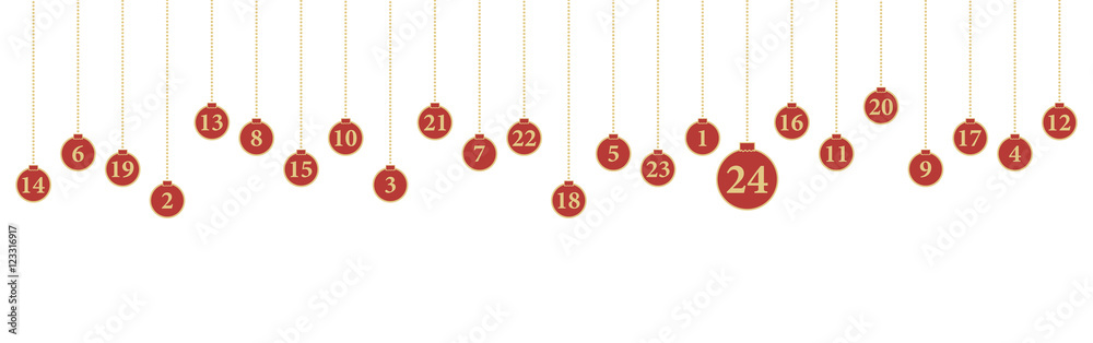 Adventkalender Karte mit hängenden Kugeln (Gold)