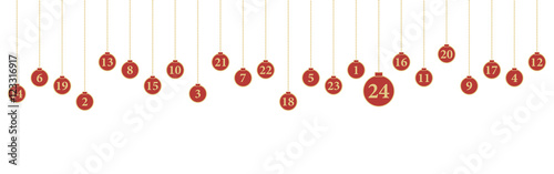 Adventkalender Karte mit hängenden Kugeln (Gold)