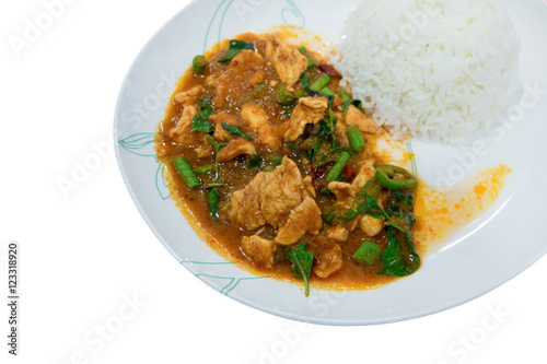 chicken in ground peanut-coconut cream curry with rice