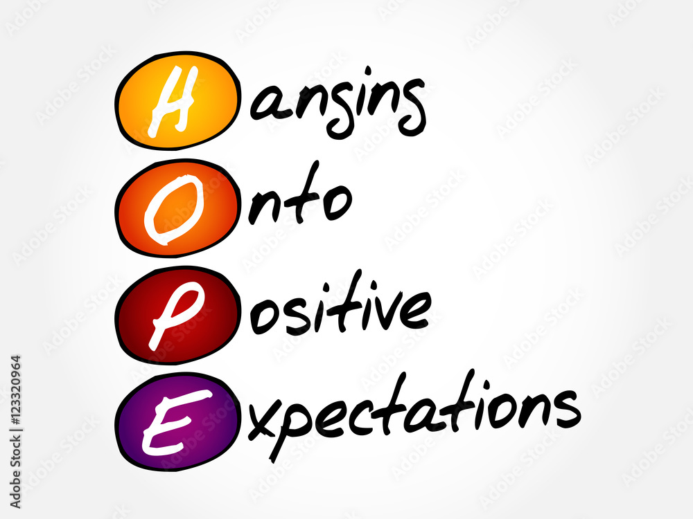 HOPE - Hanging Onto Positive Expectations, acronym concept HOPE - Hanging Onto Positive Expectations, acronym concept