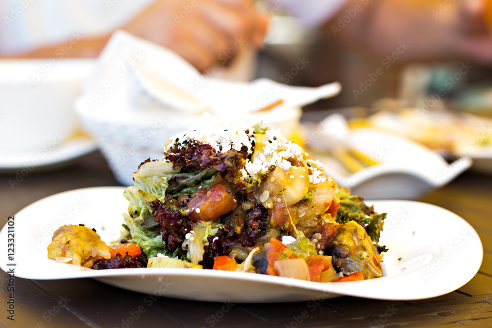 Roast vegetable and goat cheese salad