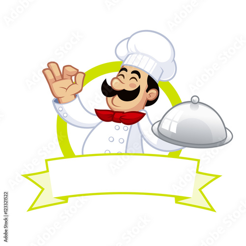 Nice illustration of a cook, he carries a tray