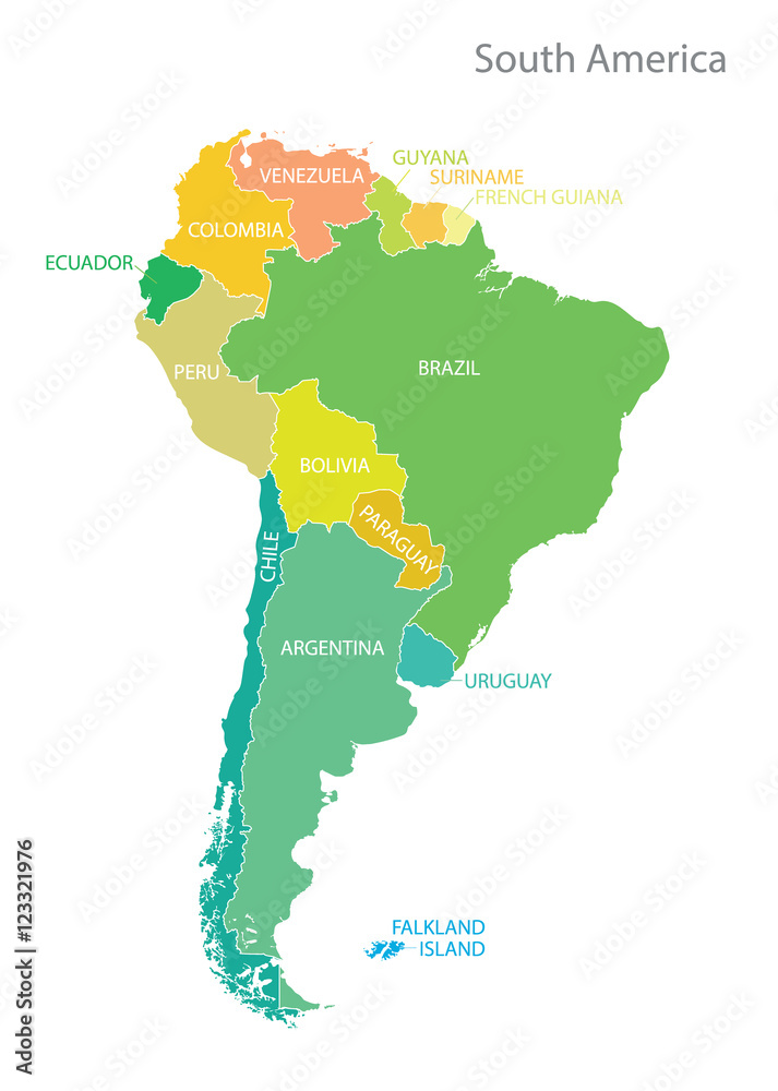 South america map with names