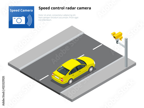 Isometric speed control radar camera, isolated on white background