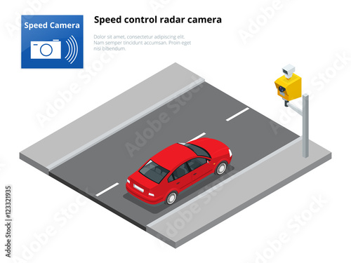 Isometric speed control radar camera, isolated on white background