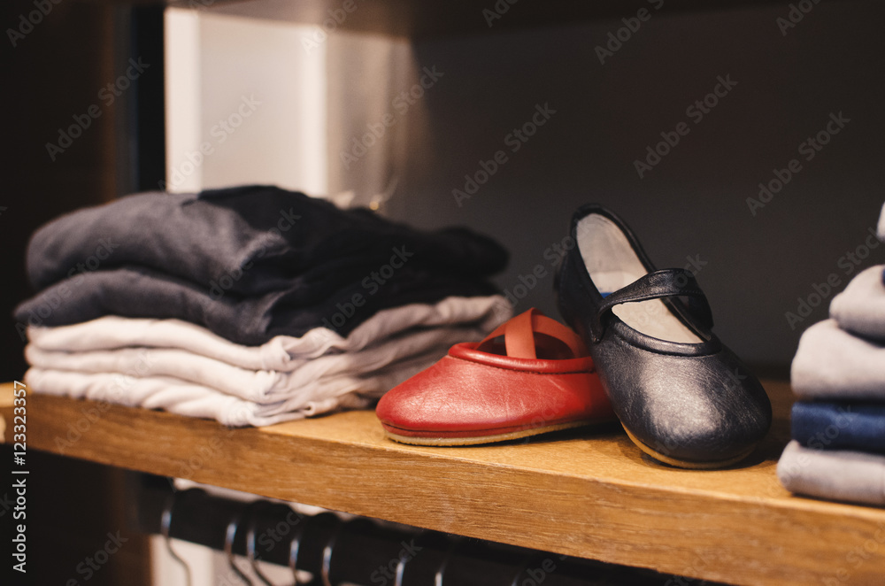 Kid shoes in a boutique shop Kid shoes in a boutique shop