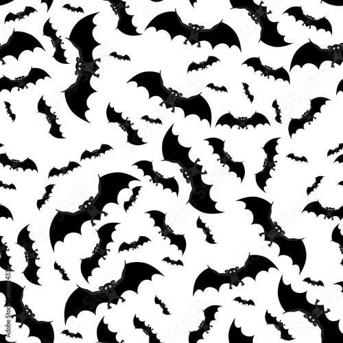 Seamless pattern with bats. Black bats on white background. Background for Halloween. Vector illustration