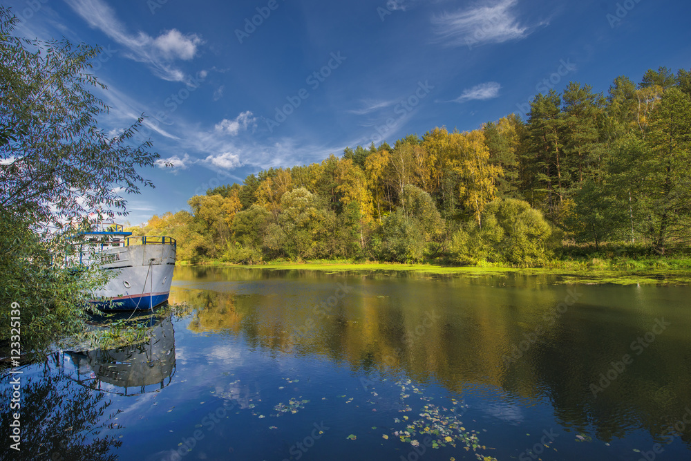 Autumn boat trip on the river Autumn boat trip on the river