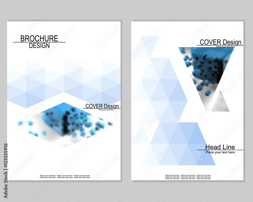 Vector brochure cover templates with blurred abstract cubes. EPS 10