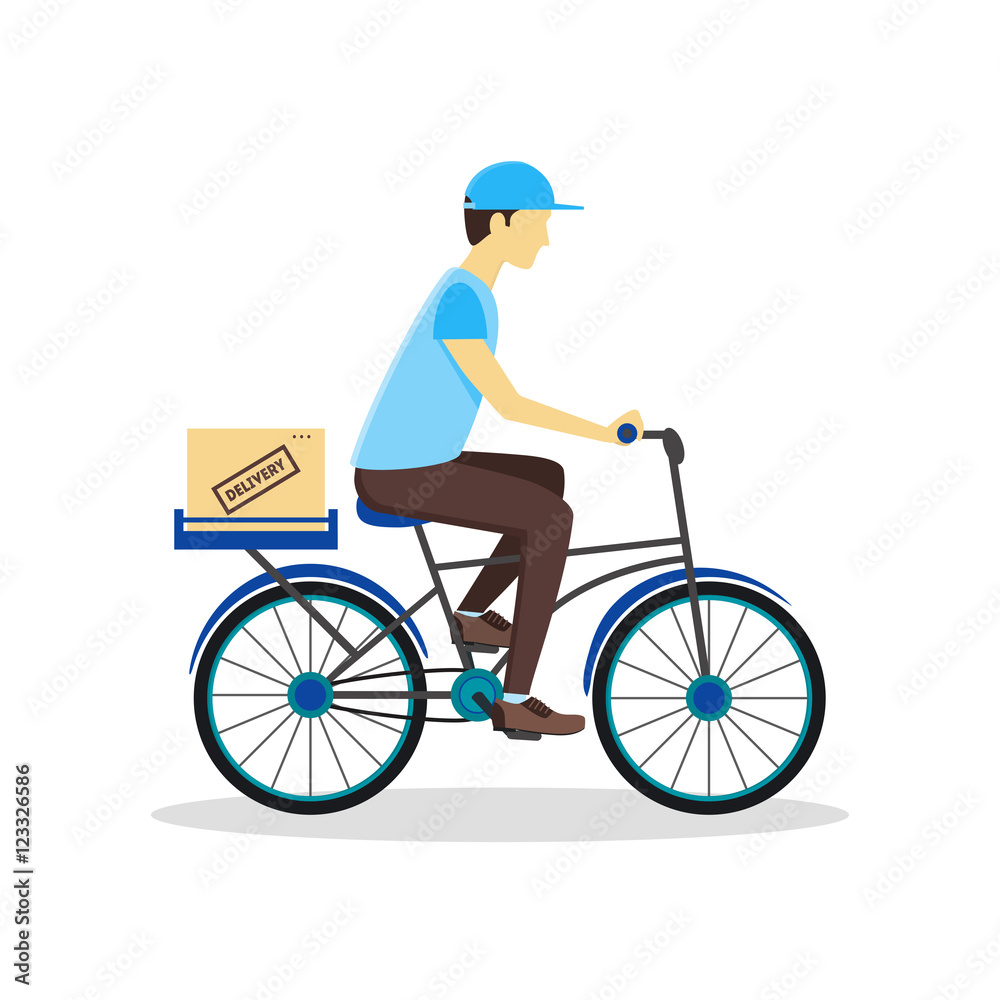 Delivery Bicycle Man with Carton Box. Vector Delivery Bicycle Man with Carton Box. Vector