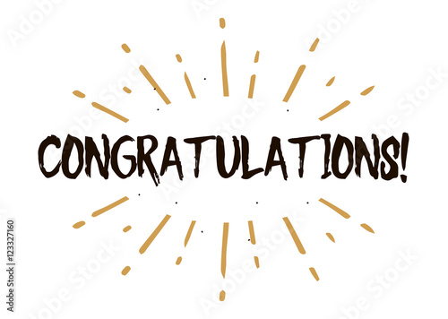 Congratulations. Beautiful greeting card poster calligraphy black text Word gold fireworks. Hand drawn design elements, handwritten modern brush lettering white background isolated vector