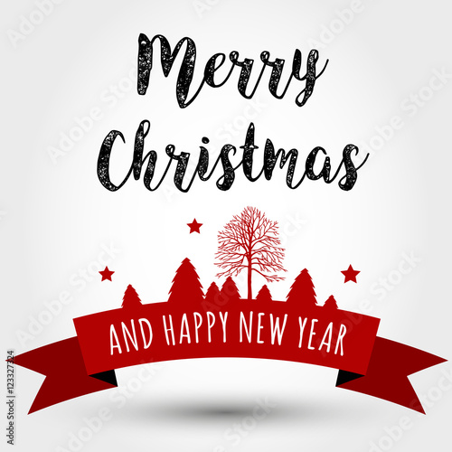 red christmas ribbon with landscape and vintage headline