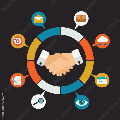 Customer Relationship Management, Hand shake vector illustration