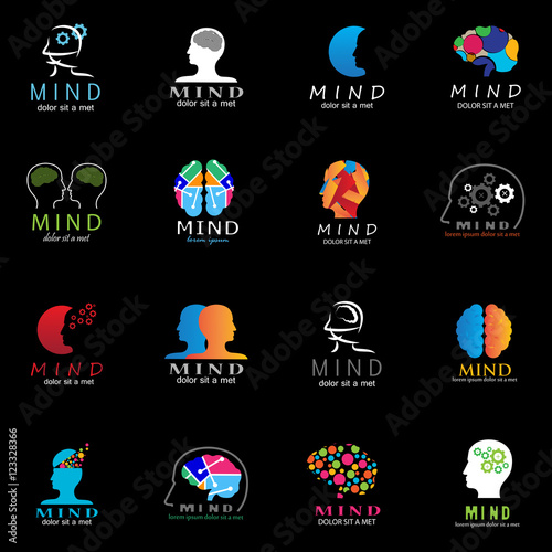 Mind Icons Set - Isolated On Black Background - Vector Illustration, Graphic Design. For Web, Websites, Print, Presentation Templates, Mobile Applications And Promotional Materials