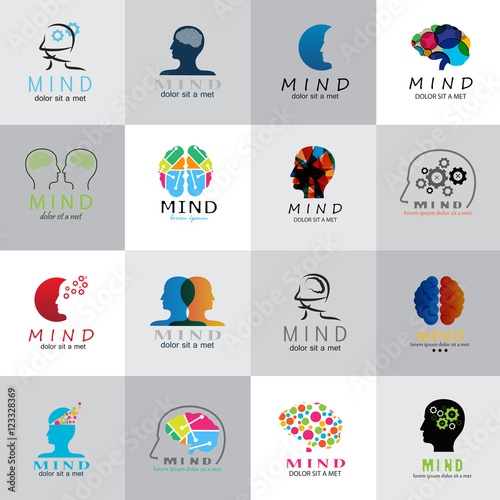 Mind Icons Set - Isolated On Mosaic Background - Vector Illustration, Graphic Design. For Web, Websites, Print, Presentation Templates, Mobile Applications And Promotional Materials