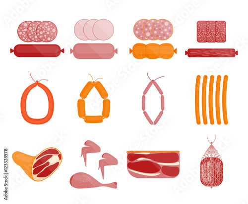 Meat and Sausage Set. Vector