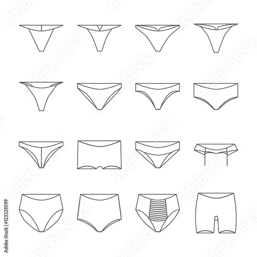 Panties Thin Line Set. Vector