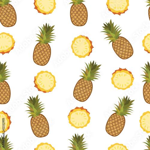 Pineapple seamless vector pattern on the white background
