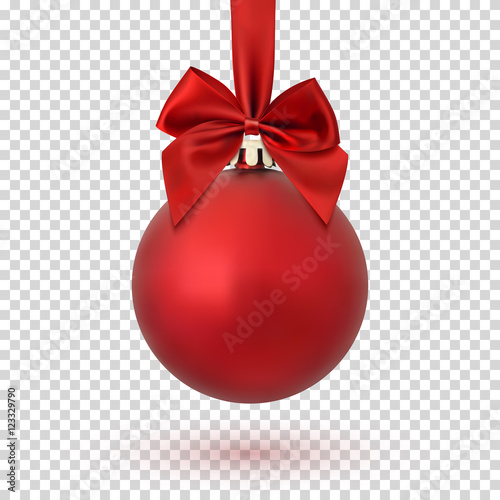 Red Christmas ball on transparent background.