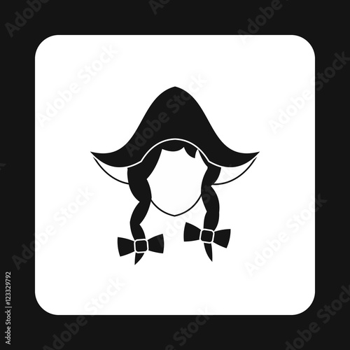 Head of girl in traditional Dutch hat icon in simple style on a white background