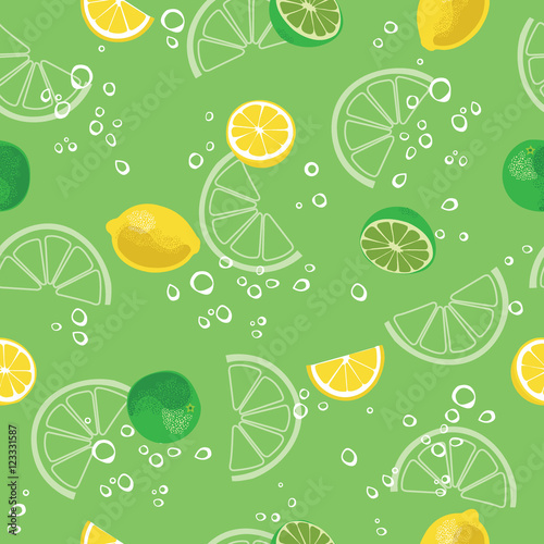 Lemon and lime lemonade green seamless vector pattern.