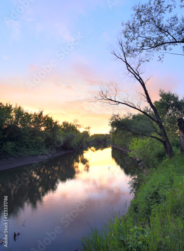 sunset over the oak grove