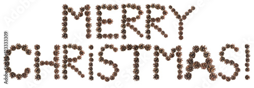 merry Christmas phrase made of pine cone