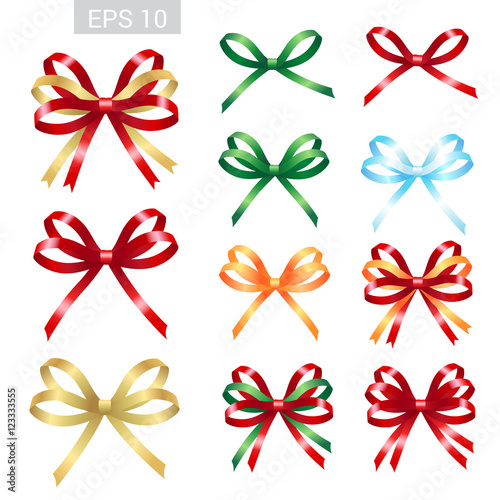 Set of ribbon tied bows in vector format for gift card, greeting card