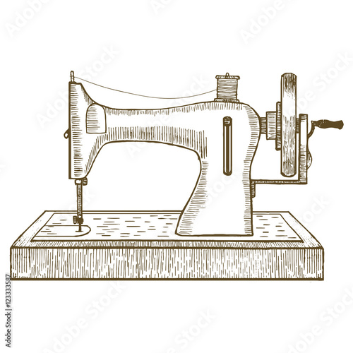 Sewing Machine Hand Draw Sketch. Vector