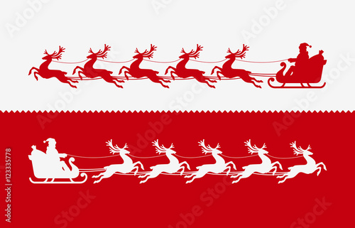 Santa Claus in sleigh pulled by reindeer. Christmas illustration vector