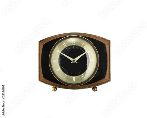 Retro black and gold clock on white