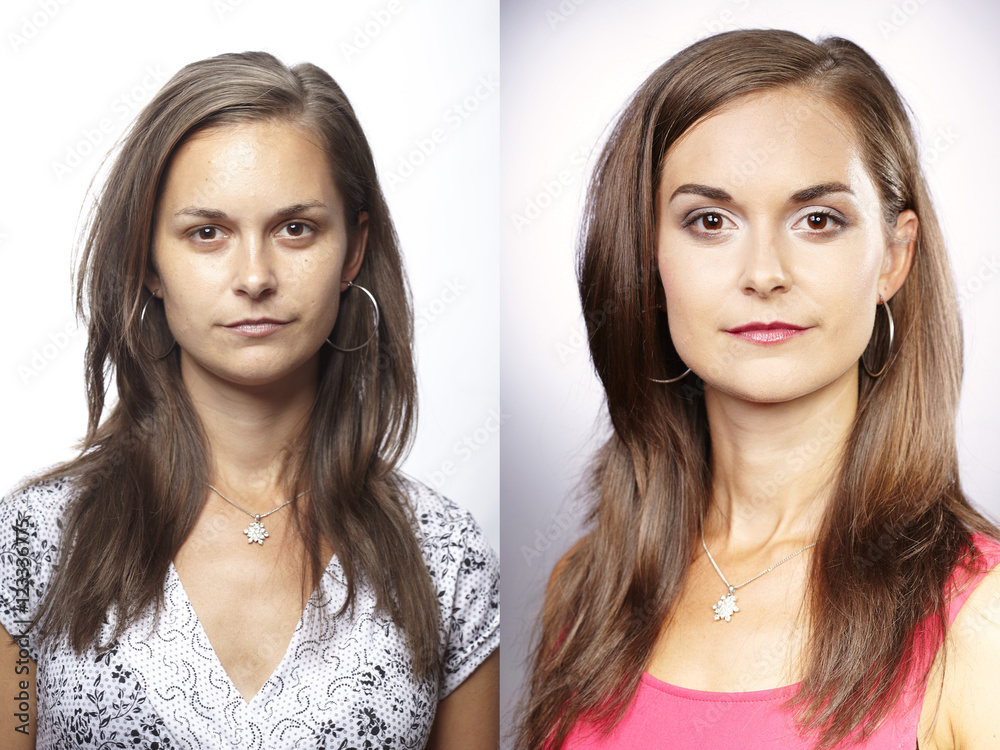 Nice brunette lady before and after make up Nice brunette lady before and after make up