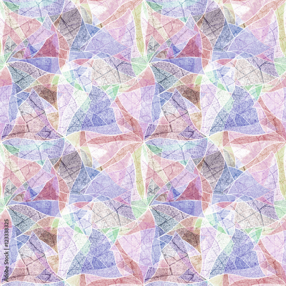 Seamless grunge background, mosaic, kaleidoscopic brightly multicolored pattern, stained glass.