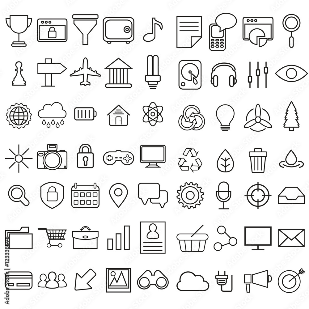 Set of vector linear media service icons