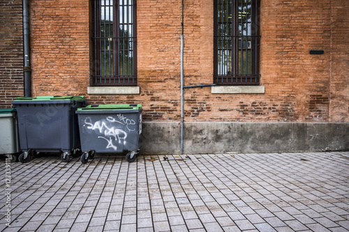 Fototapeta Naklejka Na Ścianę i Meble -  trash containers in a street in Toulouse France