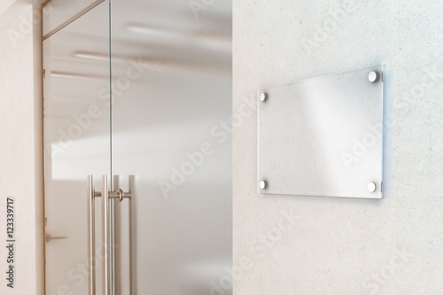 Canvas Print Blank transparent glass sign plate design mockup, 3d rendering