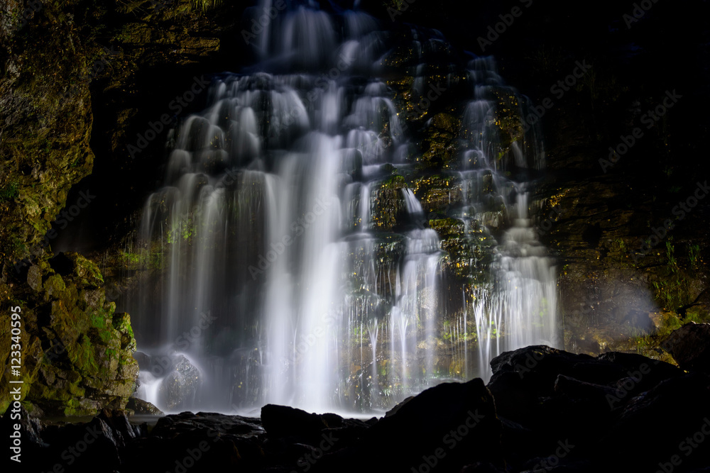 waterfall rock night backlight