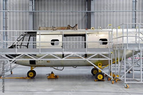 Helicopter fuselage in a factory