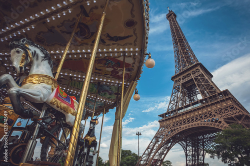 carousel with Eiffel tower in the background