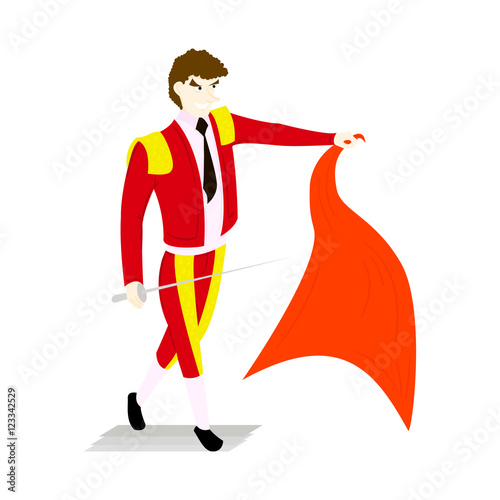 Toreador in a red suit and sword with capein style flat