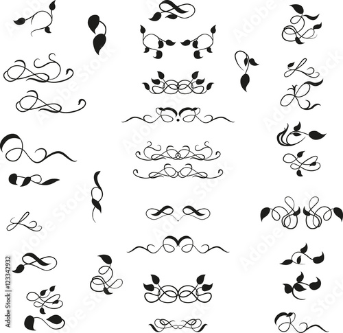 Set decorative design elements, calligraphic flourishes page decor