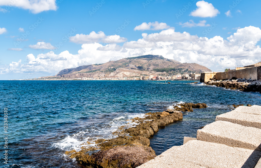 Panoramic view of Trapani on the west coast of Sicily, Italy