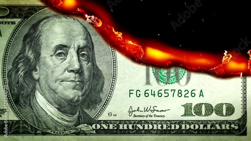Dollar bill USA money burning in flames