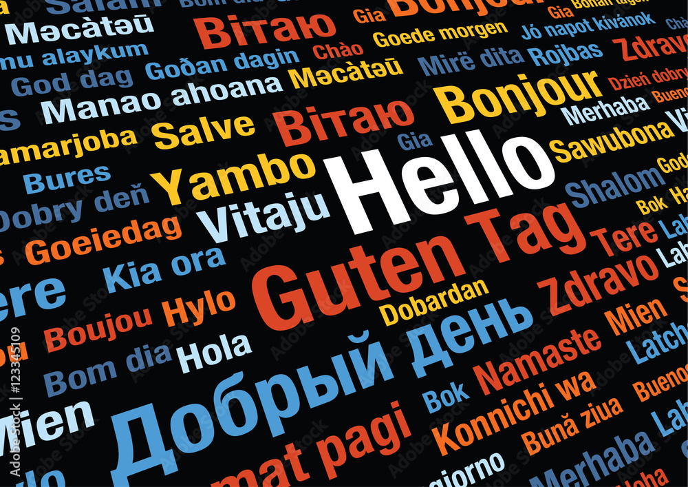 Word Hello in many languages vector word cloud concept illustration Word Hello in many languages vector word cloud concept illustration