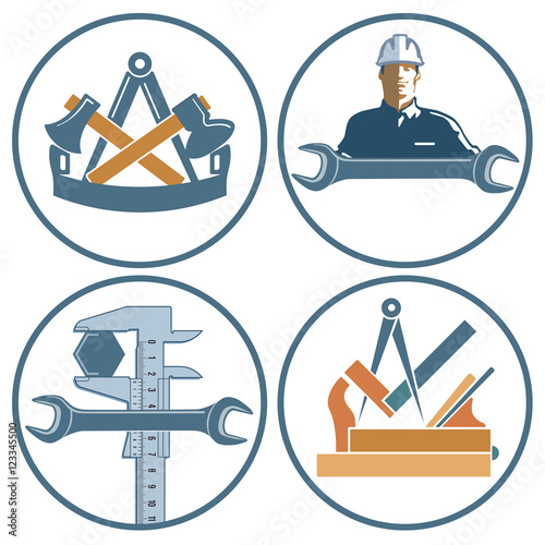 Handwerker Zeichen, Schlosser, Schreiner, Zimmermann