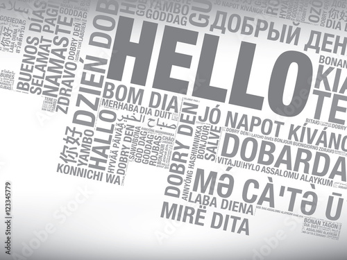 Word Hello in many languages vector word cloud concept illustration
