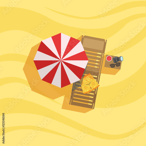 Swimshorts, Sunbed And Umbrella Spot On The Beach Composition