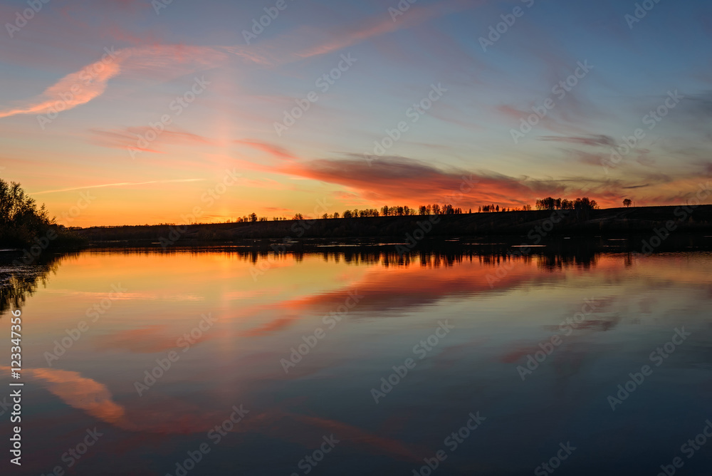 lake sunrise sky clouds reflection